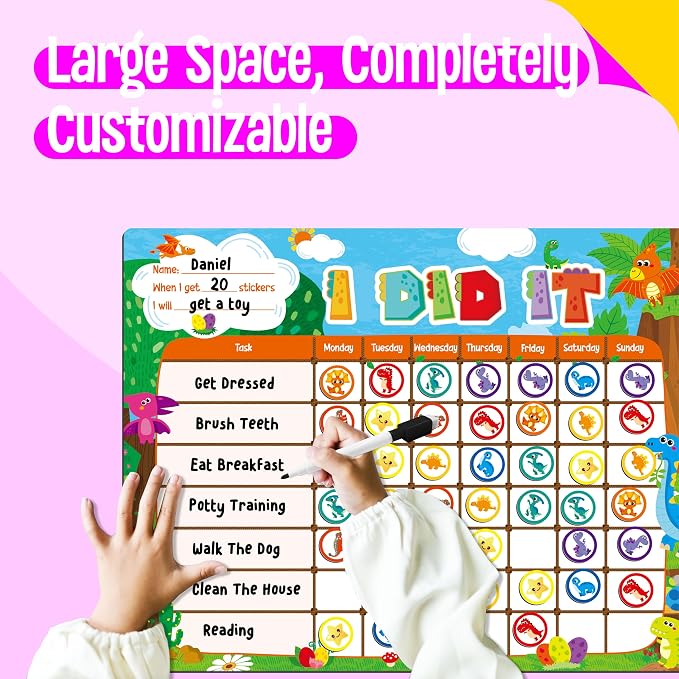 Magnetic Reward Chart, Dry Erase Task Board-One Chart & 72 Magnetic Reward Magnets, Dinosaur Theme Behavior Tracker for Daily Routine, Potty Training - Image 4