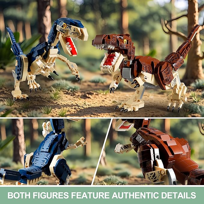 910-Piece Dinosaur Toy Building Sets, Build Mighty T.rex & Velociraptor, Dinos World Building Kit for Boys and Girls Ages 6+ Year Old, Gift Ideas for Christmas and Birthdays