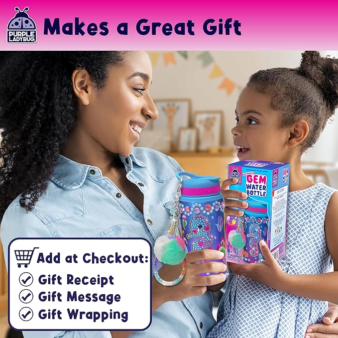 PURPLE LADYBUG Decorate Your Own Water Bottle for Girls - Mermaid Gifts for Girls Age 6-8, Gifts for 5 6 7 8 9 10 Year Old Girl Birthday, Valentines Gift, Crafts for Girl Ages 6-8