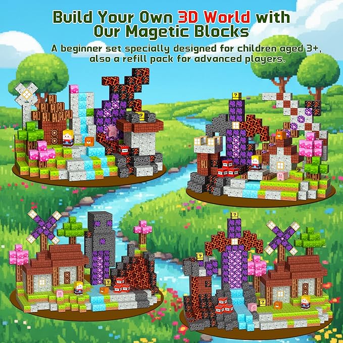 OUGUI 200 PCS Magnetic Blocks Building Block Kids - Magnet Cubes Boy Girl Constructions Toys STEM Montessori Educational Stacking Sensory Toy for Ages 3 4 5 6 7 8 9 10 11 12 Christmas Birthday Gift