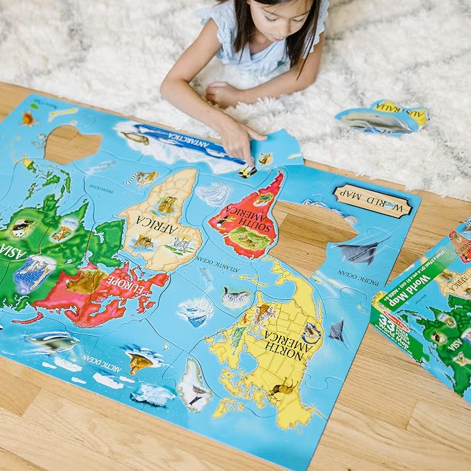 Melissa & Doug World Map Jumbo Jigsaw Floor Puzzle (33 pcs, 2 x 3 feet) - Image 3