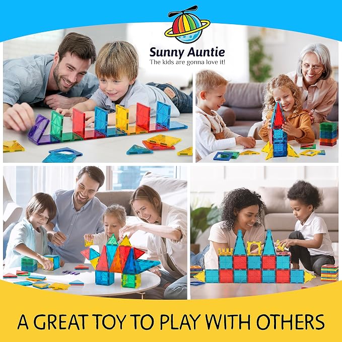 SUNNY AUNTIE Magnetic Tiles STEM Toys Building Set, Ages 3+ - 180 Pieces - Image 3