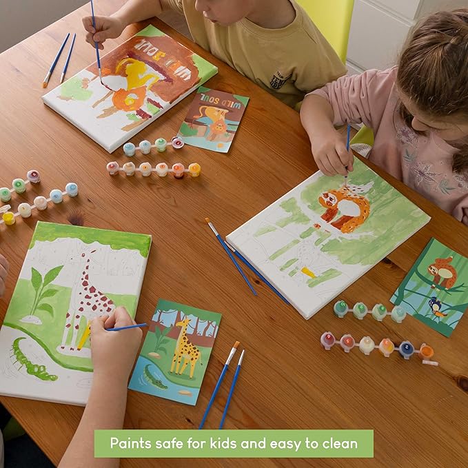 BONNYCO Paint by Numbers Kit for Kids Animals Pack 3 Canvas. Paint by Number, Canvas Framed Pre Drawn. Jungle Gifts for Boys, Arts and Kids Crafts 4-6 8-12. Pintar por Numeros Niños, Animal Crafts