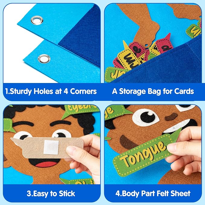 WATINC Body Parts Felt Story Board Set - 35Pcs Flannel Teaching Kit (Brown) - Image 3