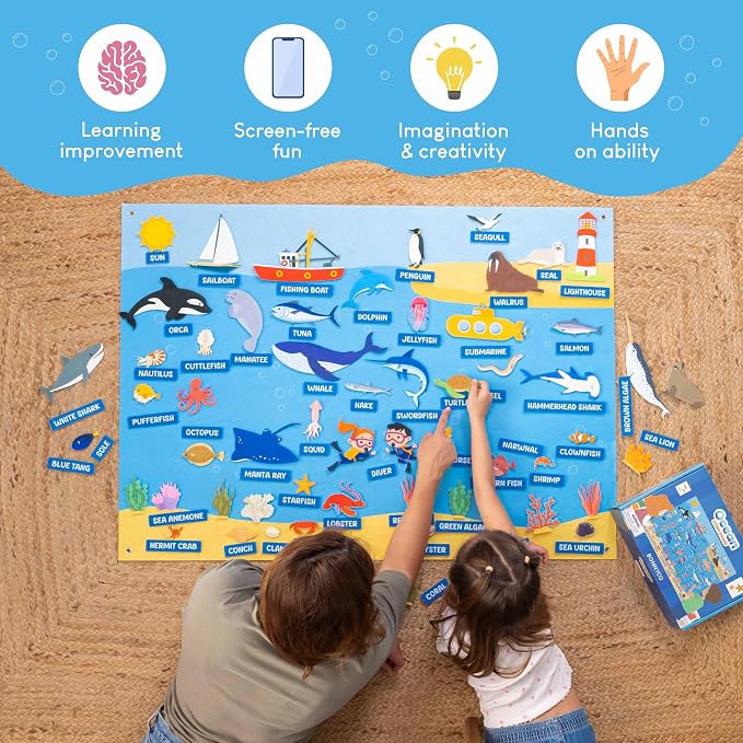 BONNYCO Felt Board for Toddlers with 107 Sea Animals Figures. Montessori and Sensory Toys, Birthday Gifts for Kids 3-8 Years Old. Educational Games, Learning Activities, Christmas - Image 5