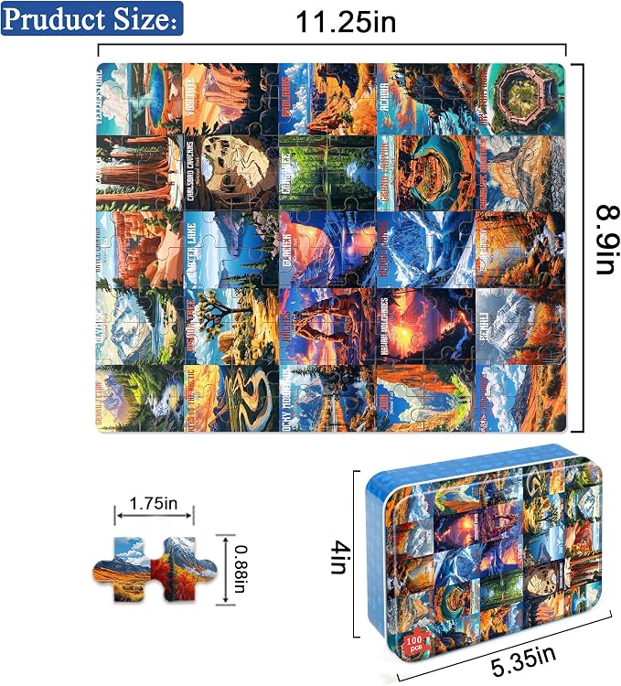 LELEMON Nation Park Jigsaw Puzzles in a Metal Box 100 Pieces World Park Jigsaw Puzzle for Adults Kids Ages 4-8 Children Learning Educational Puzzles Toys - Image 2