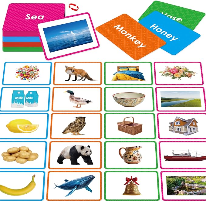 140 Noun Picture-Word Cards, Picture Flashcards Language Builder Visual Aid Speech Development Tool for Autism, ESL Teaching Materials for Adults, Non-Verbal Children Vocabulary Builder for Toddlers by SpriteGru