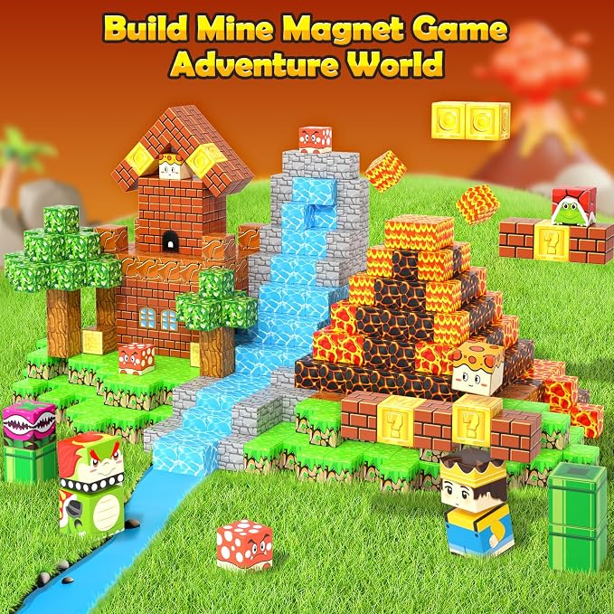 100PCS Magnetic Blocks Magnetic Building Blocks Sensory Toys for Kids Ages 3-5 6-8 8-12 Kids Game Toys for 3+ Year Old Boys & Girls, Mine Magnet World Craft 3 4 5 6 7 8 9 Year Old Boy Birthday Gift - Image 3