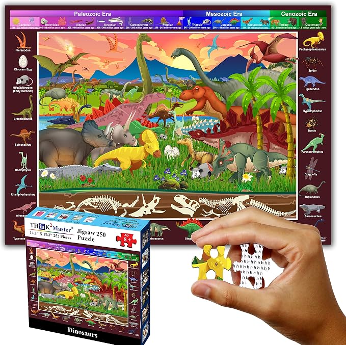Think2Master Colorful Dinosaurs 250 Pieces Jigsaw Puzzle Puzzle. Great Gift. Size: 14.2” X 19.3”” - Image 7
