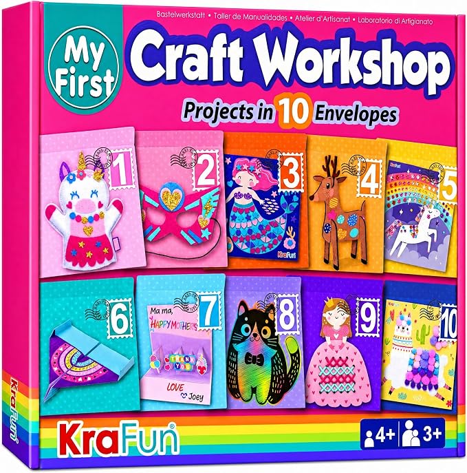 KRAFUN Craft Workshop Kit Ages 3-5 |10 Envelopes, Unicorn & Mermaid by FunCreativeArtsCraftKits