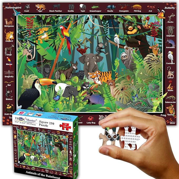 Think2Master Rainforest Jungle Animal 250 Pieces Jigsaw Puzzle for Adults & Seniors. Great Gift with Larger Pieces 14.2” X 19.3” by Think2Master