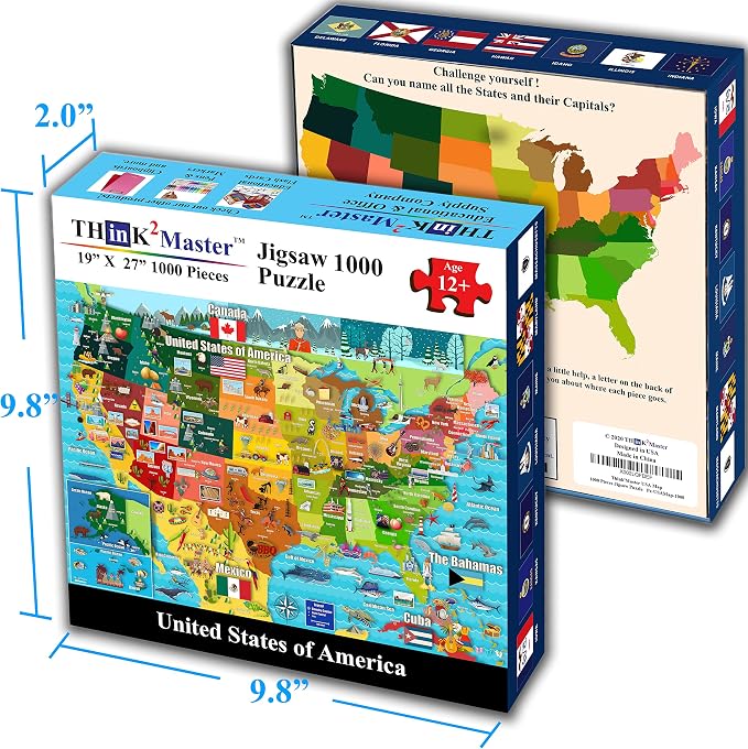 Think2Master Colorful United States Map 1000 Pieces Jigsaw Puzzle for 13+, Seniors, Adults & Families. Great Educational Gift for Interest in the USA Map. Size: 26.8” X 18.9” - Image 6