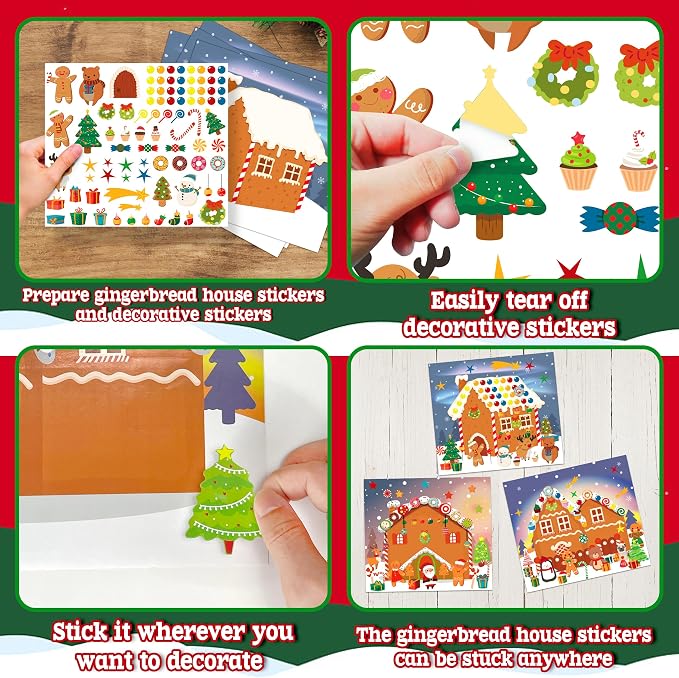 LINAYE 48PCS Make A Gingerbread House Stickers, Christmas Crafts for Kids Toddlers, Gingerbread House Craft Stickers, Christmas Activities Games for Kids Party Favors, 24 Finished Products - Image 4
