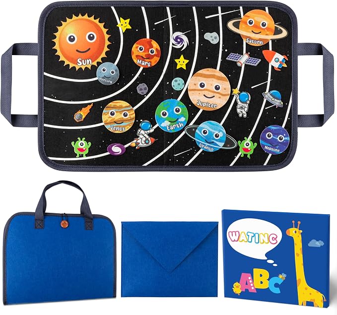 WATINC Travel Felt Board Story Set - 25PCS Portable Felt Board Educational Birthday Gift for Boys & Girls, Themed Storytelling Preschool Early Learning Interactive Play Kit for Toddlers (Space) by WATINC