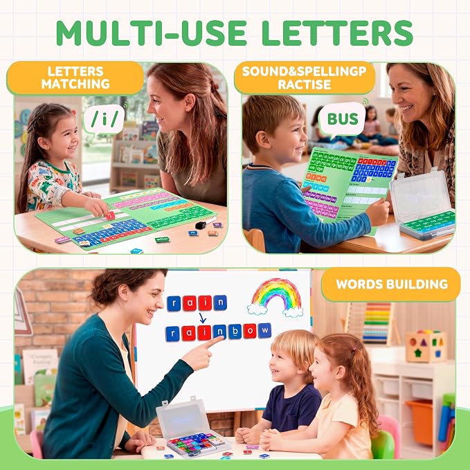 JoyCat 3 Sets Magnetic Letter Tiles, Word Building Folder, Phonics ABC - Image 5