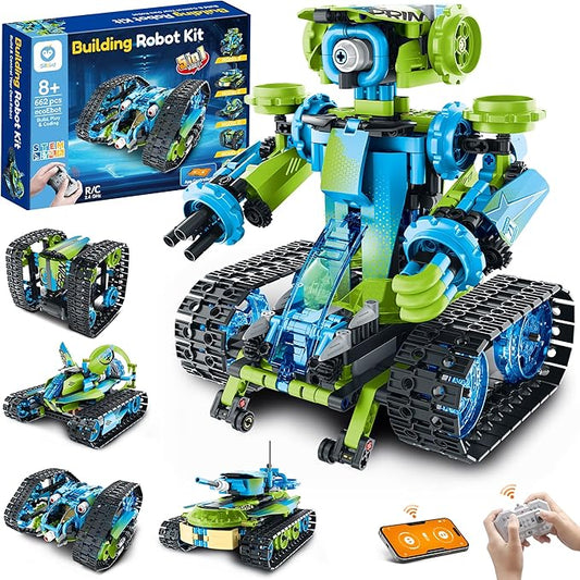 Sillbird Robot Car Building Kit with Remote Control STEM Gifts for Boys Ages 8-14, Technic Coding Stunt Racer Toys for Kids Birthday, Buildable 5in1 Models with 662 Pieces