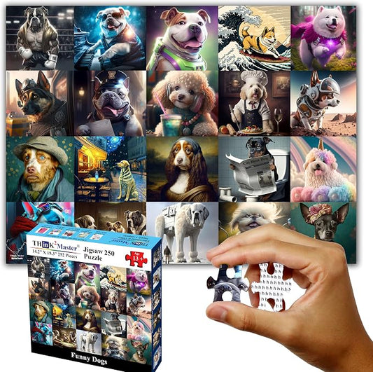 Think2Master Funny Dogs 250 Pieces Jigsaw Puzzle Featuring heartwarming Puppies and Dogs. Puzzle for Adults, Teens & Families. Great Gift. Size: 14.2” X 19.3” by Think2Master