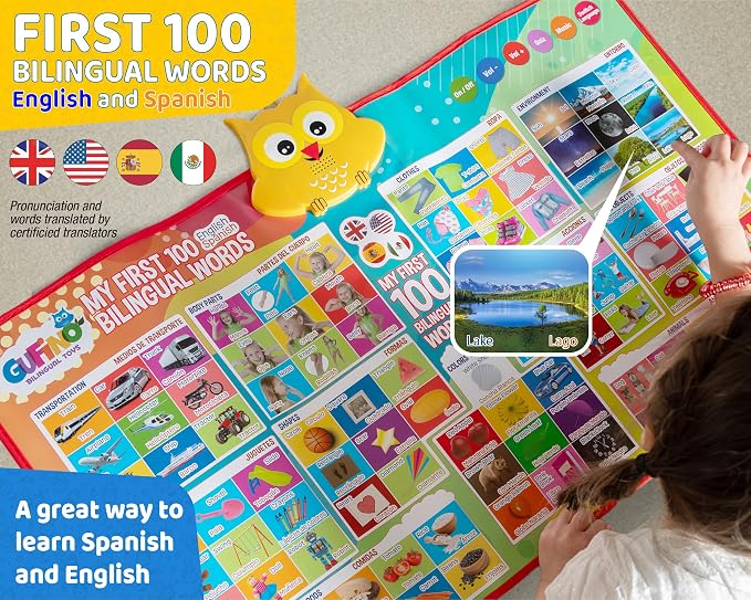 First 100 Words Bilingual Electronic Alphabet Poster – Interactive Learning Chart for Kids | 100 First Words in English & Spanish | Educational Talking Wall Poster - Image 2