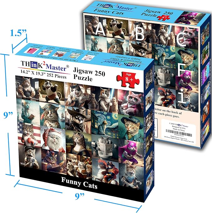 Think2Master Funny Cats 250 Pieces Jigsaw Puzzle Featuring Kittens and Cats. Great Gift. Large Pieces. Size: 14.2” X 19.3” - Image 6