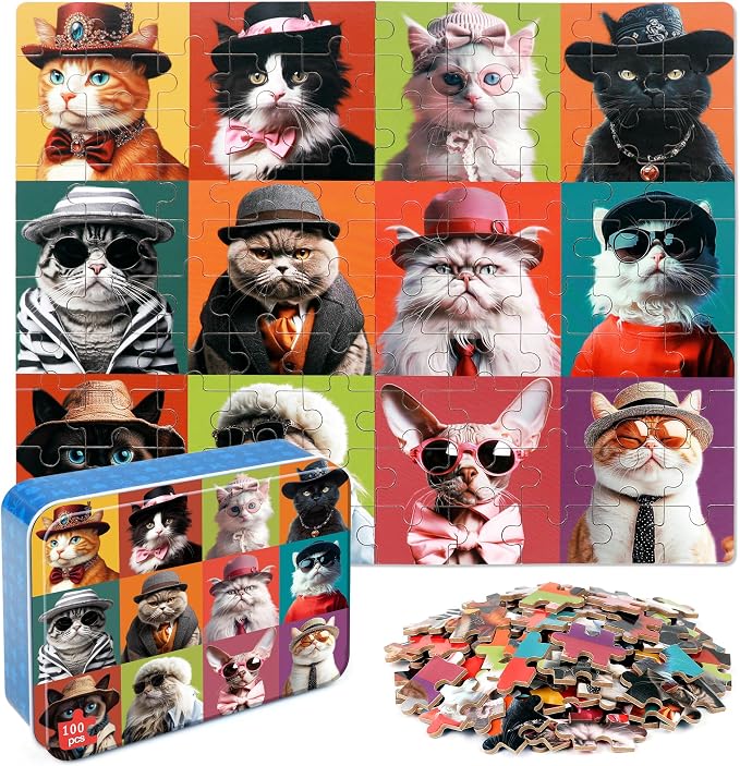 LELEMON Cat Puzzles for Kids Ages 4-8,100 Piece Colorful Kitty Kitten Cats Jigsaw Puzzle for Children,Learning Educational Toys for Boys and Girls by LELEMON