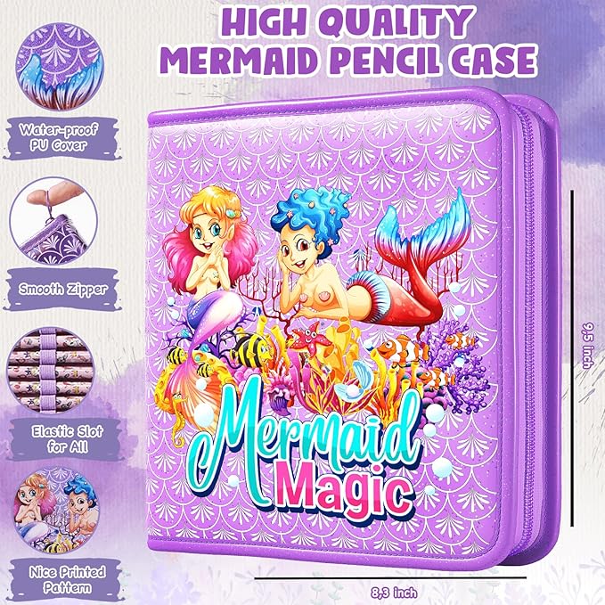 DOKKIA Fruit Scented Kids Coloring Pens Markers Set 65 PCS Art Craft Drawing Case Washable Kits Pencil Crayon&Coloring Book Supplies,Birthday Gifts for Girls 4-5-6-7-8-12 Year Old Mermaid Tail Purple