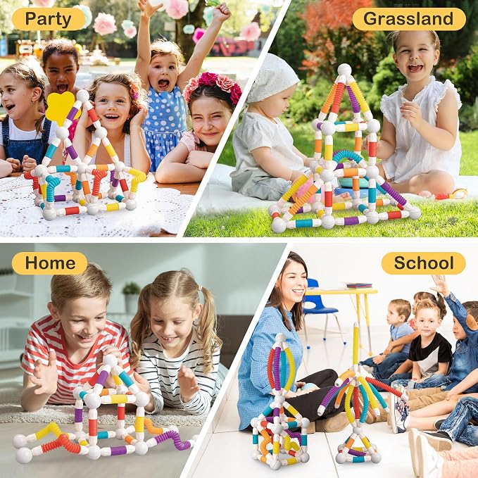 LONEEDY 48PCS Retractable Magnetic Sticks Building Toy Set-Flexible Magnetic Rods & Balls,Educational Building Blocks for 3+Kids (48PCS) - Image 2