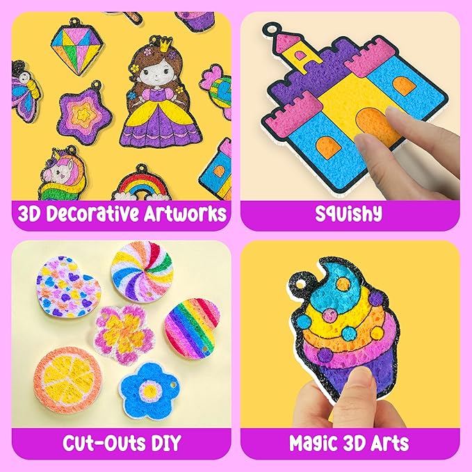Magic Puff Kit for Kids, 3D Art Kit with Unicorn & Princess, Craft Stuff for Kids, Foam Texture Paint Set, Easy DIY Crafts Gift for Girls & Boys Ages 4, 5, 6, 7, 8, 9