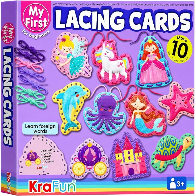 KRAFUN Princess, Unicorn & Mermaid Lacing Cards Age 3+ | 10 Projects by FunCreativeArtsCraftKits