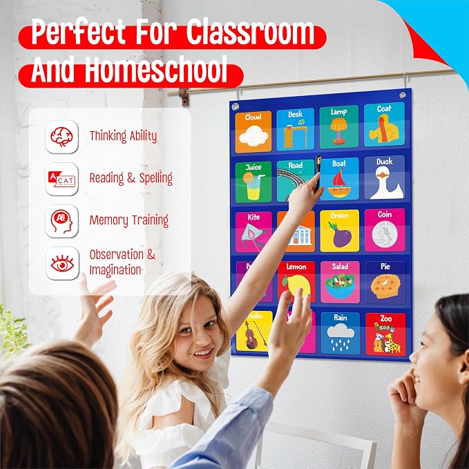 Magnetic Word Pocket Chart, 156 Double Sided Flashcards - CVC Words, First Words & 26 Letters, CVC Literacy Games, Phonics Reading and Spelling Learning Tool for Kindergarten Classroom - Image 5
