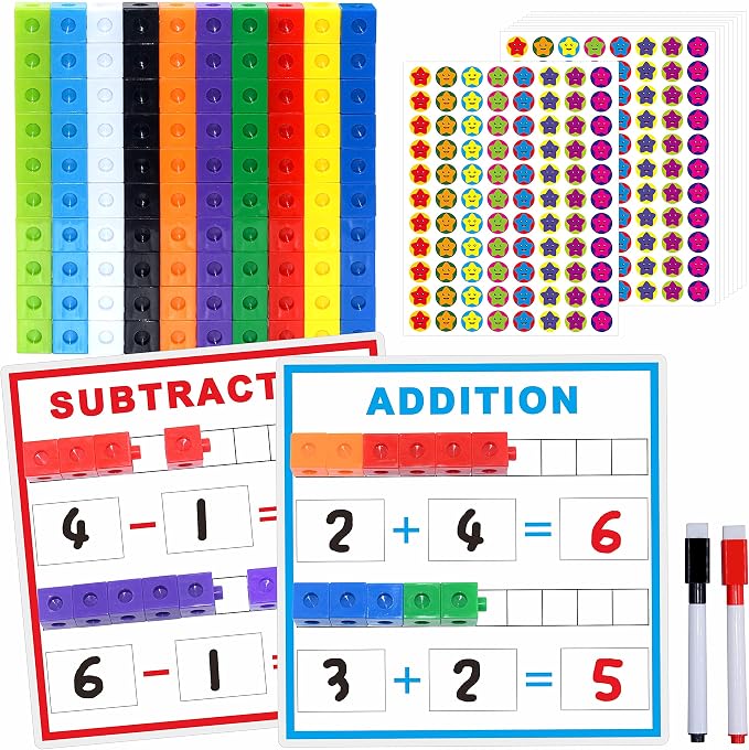 SpriteGru Math Linking Cubes, Math Cubes Manipulatives with Activity Cards Linking Cube Math Counters for Kids Kindergarten Learning Activities by SpriteGru