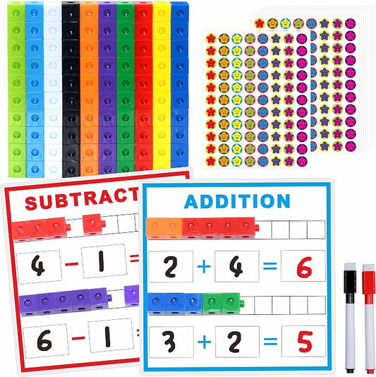 SpriteGru Math Linking Cubes, Math Cubes Manipulatives with Activity Cards Linking Cube Math Counters for Kids Kindergarten Learning Activities by SpriteGru