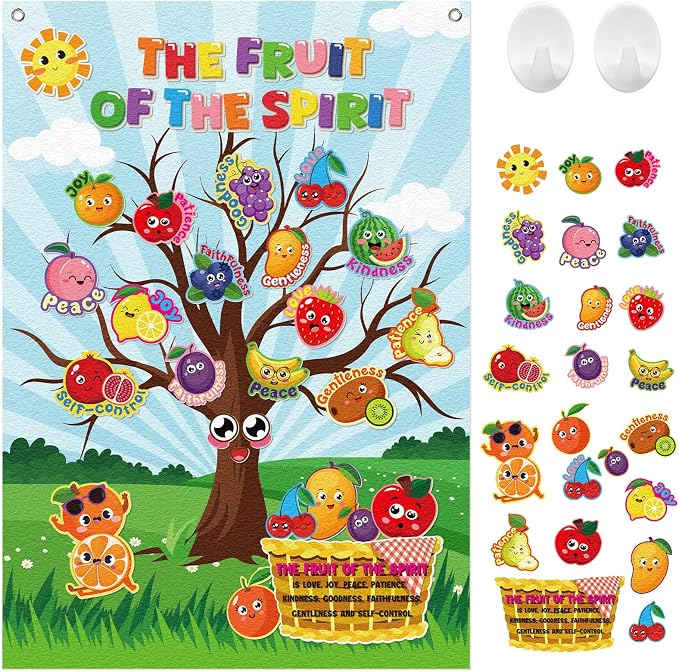 Cinrobiye Fruit of The Spirit Felt Bulletin Board Make Your Own Fruit of the Spirit Tree Crafts DIY Christian Bible Scene Set for Church VBS Sunday School Classroom Activities by Cinrobiye