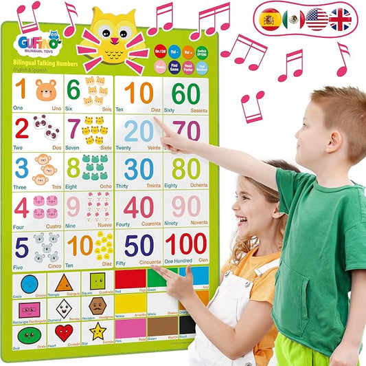 Bilingual Learning Toys - Spanish Toys for Toddlers 1-3, Interactive Number Toys, Numbers for Toddlers - Educational Talking Wall Chart for Kids by GUFINO