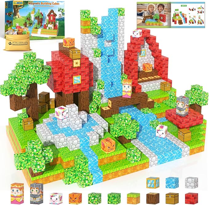 Magnetic Blocks - Build Mine Magnet World Set for Kids Toys Age 3-5 6-8 by Mineblock