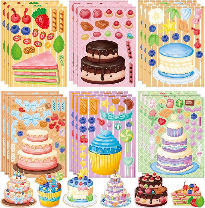 LINAYE 48 Sheets Birthday Stickers for Kids Toddlers, Make Your Own Cake Stickers, Happy Birthday Party Activities Favors Goodie Bag Filler for Kids Classroom by LINAYE