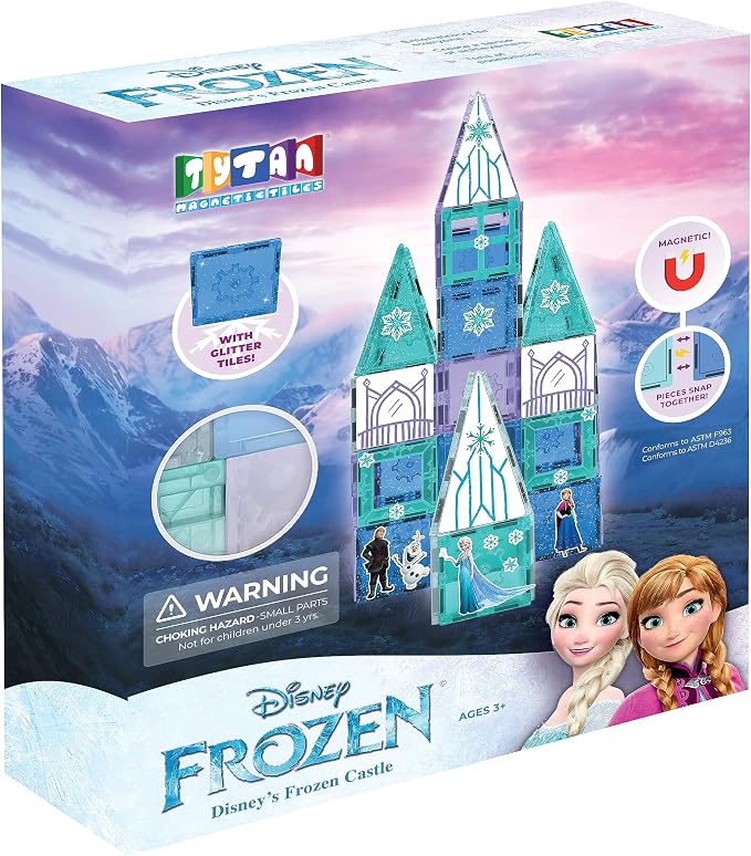 Tytan Toys Disney Frozen Magnetic Tiles Princess Castle - 68-Piece STEAM Building Set with Glitter Tiles & Elsa, Anna, Olaf Stickers - Educational Frozen Toys for Girls Age 3-4+ - Image 14