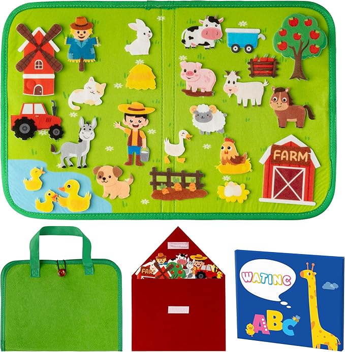 WATINC Travel Felt Board Story Set - 25PCS Portable Felt Board Educational Birthday Gift for Boys & Girls, Themed Storytelling Preschool Early Learning Interactive Play Kit for Toddlers (Farm Animals) by WATINC