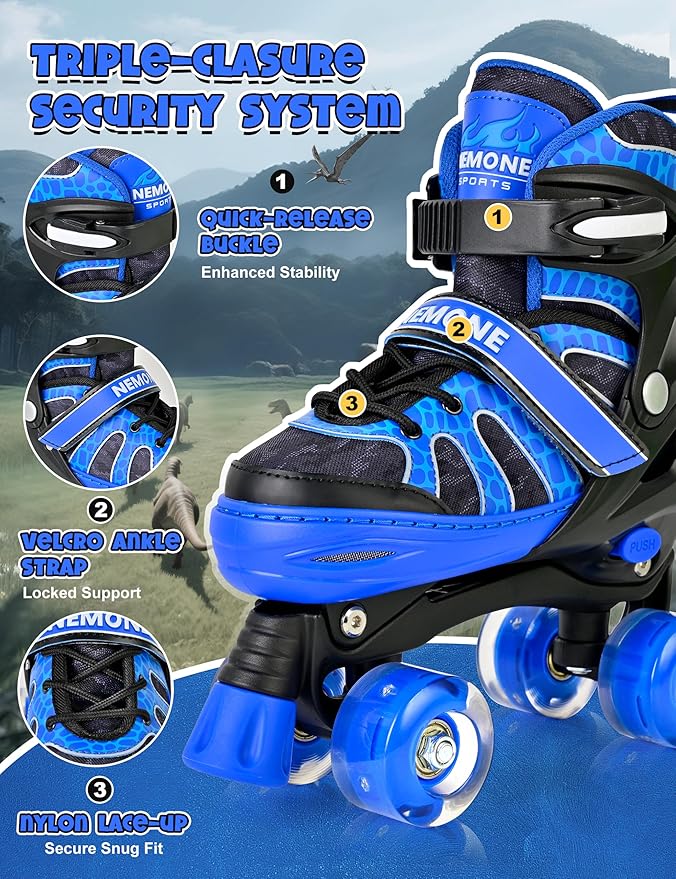 NEMONE Mermaid 4 Size Adjustable Light up Roller Skates for Girls, Purple Blue Skates for Toddlers, Beginner Kids Butterfly Roller Skates Indoor Outdoor