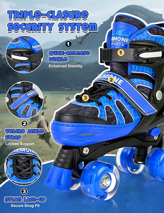 NEMONE Mermaid 4 Size Adjustable Light up Roller Skates for Girls, Purple Blue Skates for Toddlers, Beginner Kids Butterfly Roller Skates Indoor Outdoor