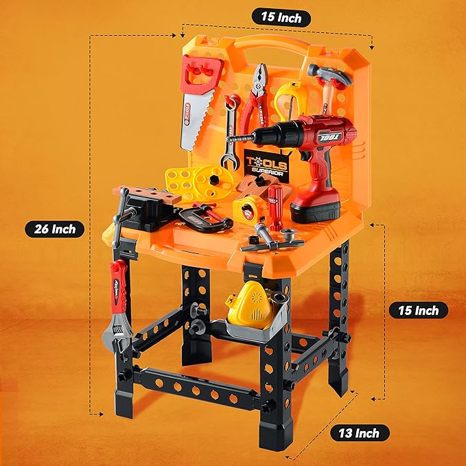 Toy Choi's 82pcs Kids Tool Bench Toy for Age 2-4 - Construction Kid Tool Set Toddler Workbench with Realistic Tools Electric Drill, Build a Tool Bench for Kids Ages 3-5 4-7