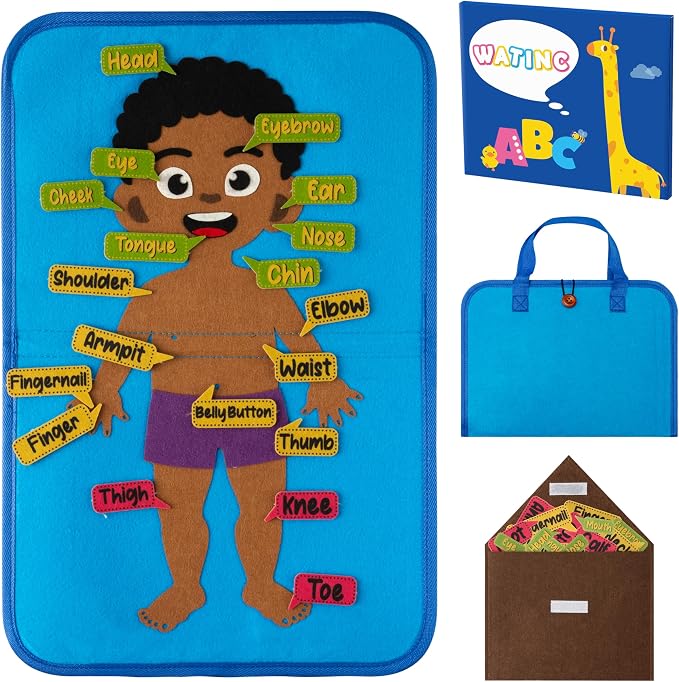 WATINC Body Parts Learning Portable Felt Story Board Set, 32PCS Preschool Human Organ Educational Teaching Storytelling Travel Board, Early Interactive Play Kit Gift for Toddler Kid (Brown by WATINC