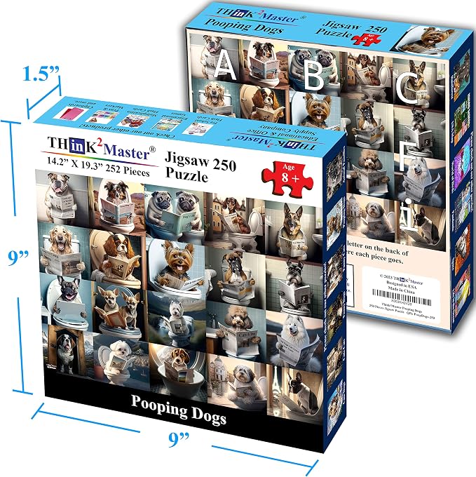 Think2Master Pooping Dogs 250 Pieces Jigsaw Puzzle Featuring heartwarming Puppies and Dogs. Perfect Bathroom Decoration, White Elephant Gag Gift. Fun Puzzle for Adults & Seniors Size: 14.2” X 19.3” - Image 6