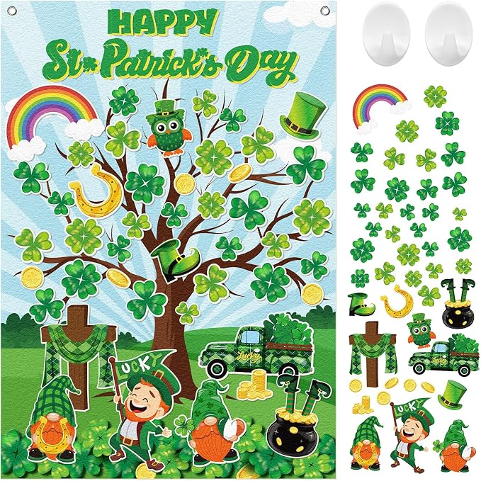 Cinrobiye St. Patrick’s Day Shamrock Felt Tree Bulletin Board Kit, Seasonal Decorative Felt Display Set for Classroom, Church and Home Holiday Decoration, Reusable Wall & Bulletin Board Decor by Cinrobiye