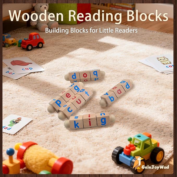 Phonics Games for Kids Ages 2-4, CVC Word Games Kindergarten, Wooden Reading Blocks Toys, Montessori Learning Toys for 3-6 Years Old, Preschool Educational Activities Gift for Boys Girls - Image 3