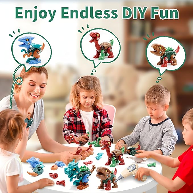 Yerloa 8pcs Dinosaur Toys for Kids 3-5 5-7, STEM Take Apart Dinosaur Toys for Boys 3 4 5 6 7 8 Year Old Toddler Party Birthday Gifts Dino Toys Construction Building Toy Kids Toy with Electric Drill