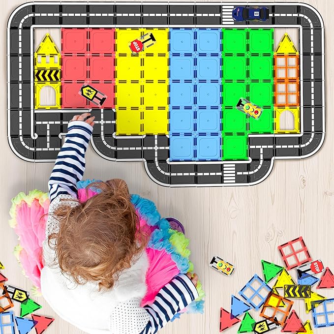 Magnetic Tiles - Road Set, Magnetic Building Blocks, Preschool Montessori Toys Gift for 3+ Year Old Boys and Girls, Sensory Christmas Toys for Kids Aged 3-5 and 4-8, Ideas for Kid with Autism - Image 3