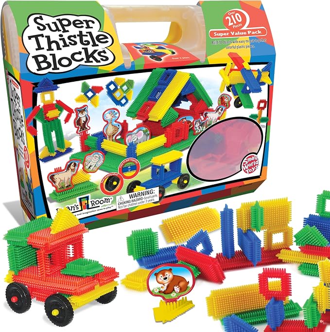 Ryan's Room Thistle Blocks – STEM Toys Building Blocks – Innovative Building Toys for Toddlers 3-5 – 210 Pieces Colorful, Chunky Interlocking Construction Set by SmallWorldToys