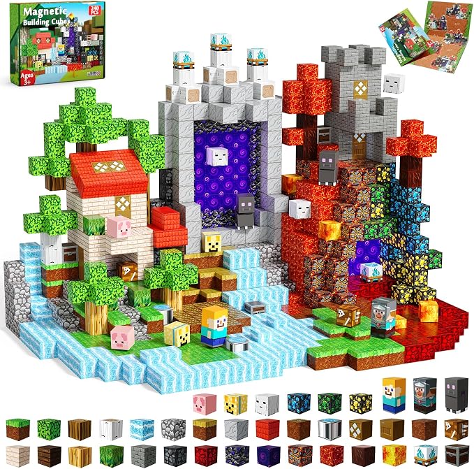 240 PCS Magnetic Blocks - Magnetic Building Block, Stacking Magnet Building Cubes for Kids, Magnetic Construction Toy for Boy Girl, STEM Montessori Sensory Toy Ages 3-12 Years Old Birthday Gift by Magneverse