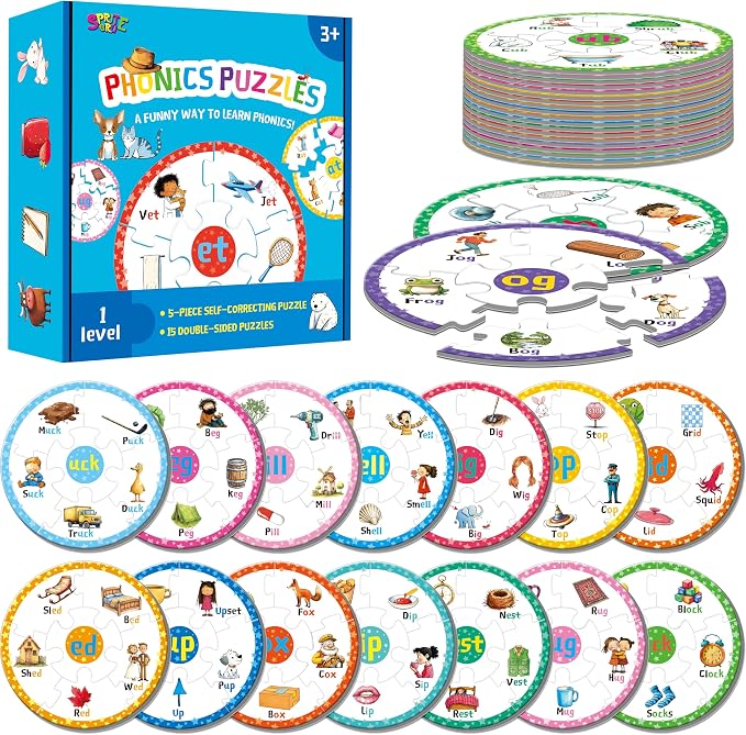 Phonics Puzzles, Short Vowel Sound Blends-30 Phonics & 150 Sight Words, Phonetic Rhyming Game Learn to Read Spell First Word Early Educational Tool for Toddlers, Preschool, Kindergarten, Homeschooling by SpriteGru