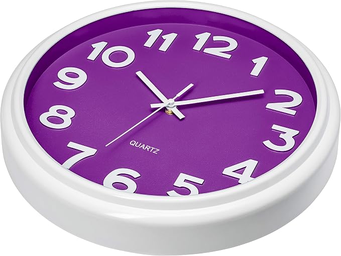 Bernhard Products Large 12.5 Inch Purple Wall Clock with Non-Ticking Sweep Movement, Quartz Analog Display, Solid Plastic Case, Metal Hands, Battery Operated, Easy to Read - Image 2